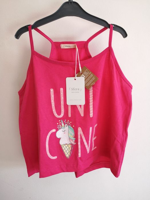Top rosa com unicornio brilhante estampado a frente (tamanho 11/12)