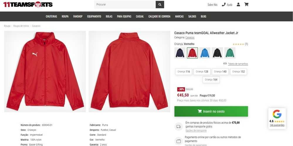 Puma teamGoal casaco criança Tam 140 (300)