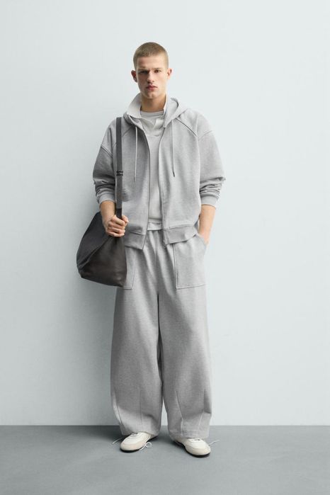 Суперширокі оверсайз сірі  спортивні штани ZARA меланж balloon fit melange trousers без флісу  balenciaga/vetements baggy