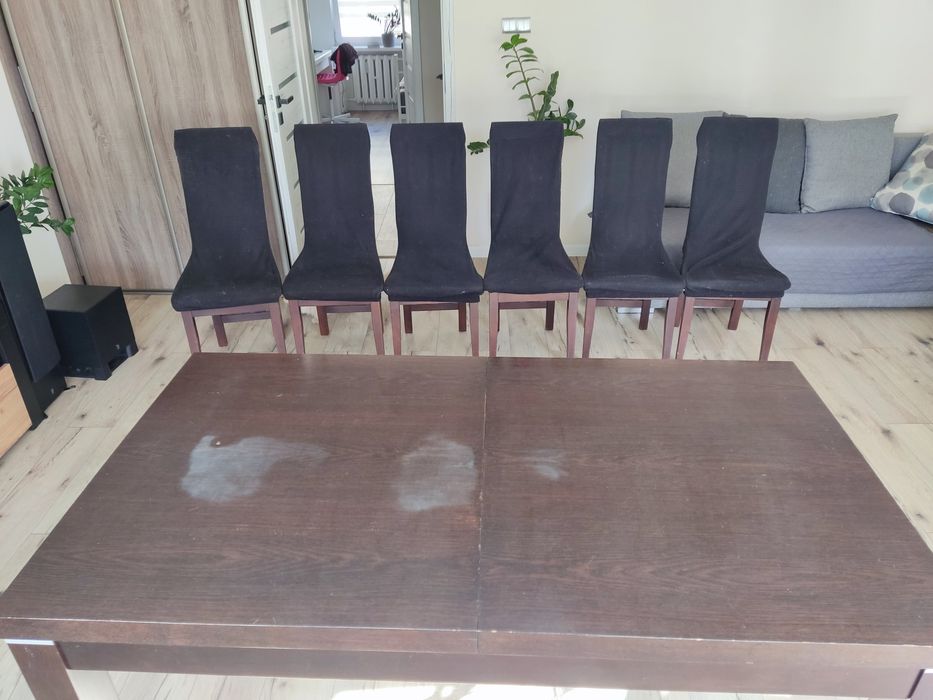 Stół drewniany z 6 krzesłami  160x90x80
