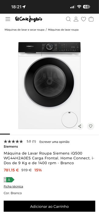Máquina de Lavar Roupa SIEMENS I-Dos (9kg - 1400 rpm
