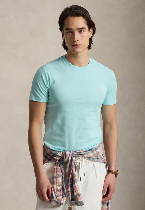 Polo Ralph Lauren 38 M T-Shirt Męski Turkusowy Slim Fit Bawełna D3024