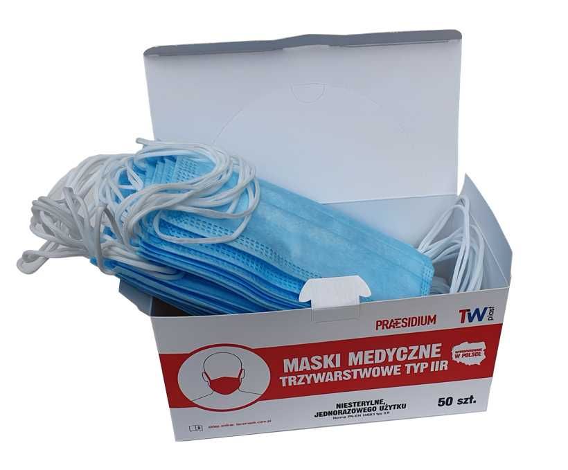 Maseczki Maski medyczne trzywarstwowe typ IIR niesterylne TW Plast 50