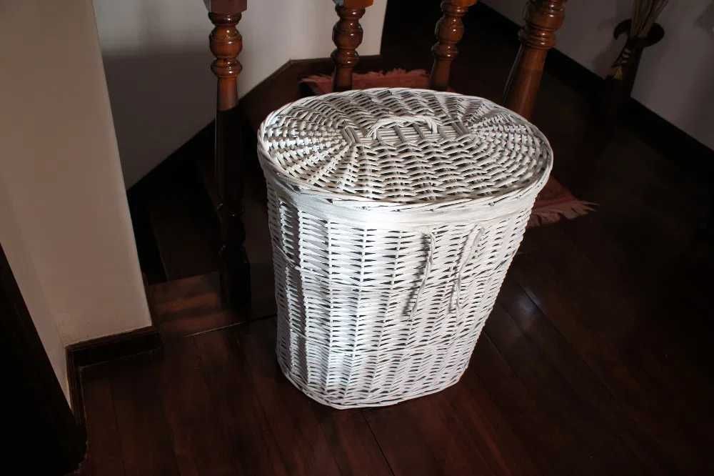 Cesto Roupa oval Vime Branco