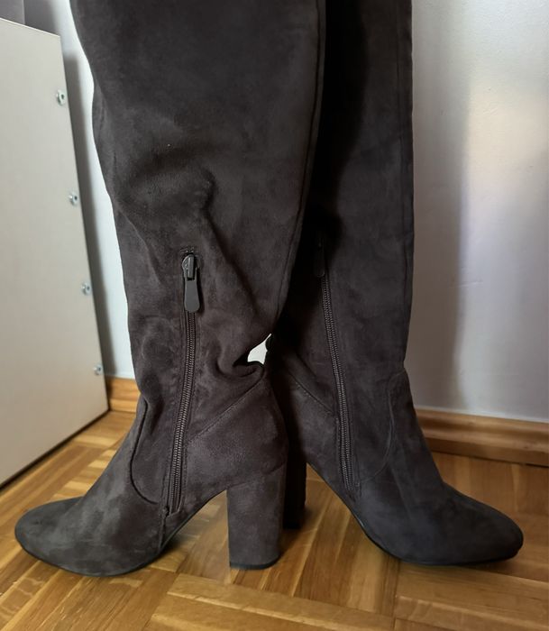 Kozaki jesienno zimowe szare na obcasie