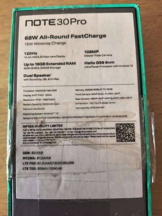 Infinix note 30 pro. Jak nowy. Pełen zestaw