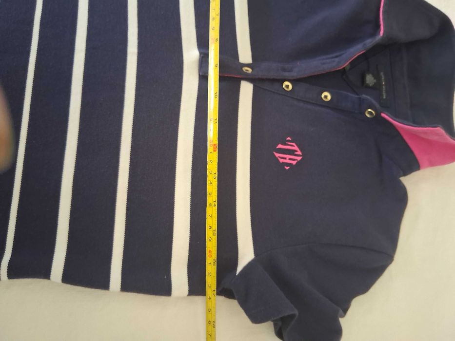 Polo granatowe w białe paski.