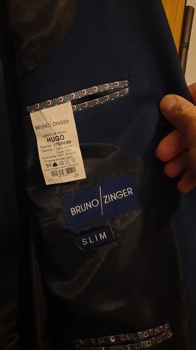 Jak nowy Garnitur Kubenz bruno zinger Granatowy 180cm 176/50/88 slim