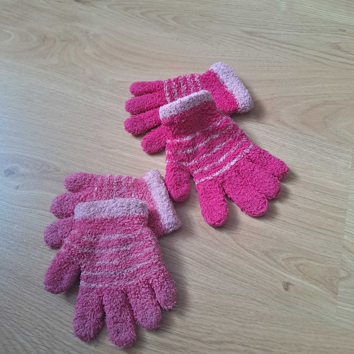 Ciepłe polarowe rękawiczki dziecięce w paski / zestaw 2 par