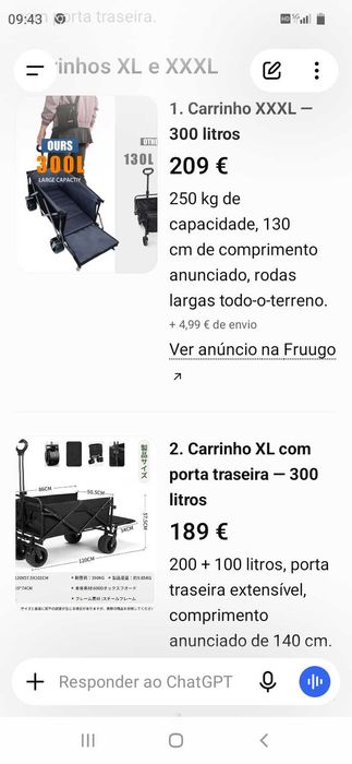 Carrinho dobrável XL 222€. OPORTUNIDADE