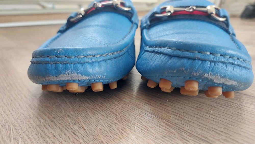 Лофери Gucci 322741 Loafers Leather Shoes Driver Horsebit Blue