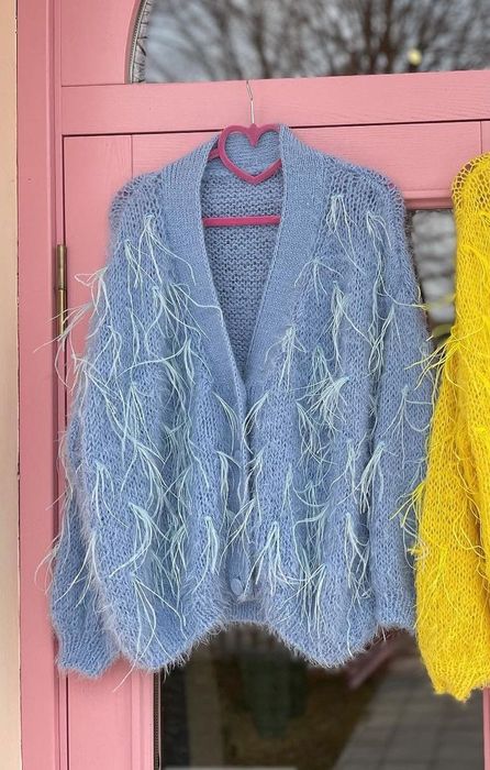 Кардиган з пірʼям блакитного кольору PutivtsevA atelier / светр