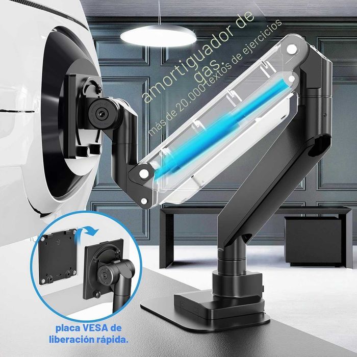 PUTORSEN Arm for Monitor and TV 17 – 57 Inches, Desk Mount with Gas Spring, Up to 27 kg, Reinforcement Plate, VESA Max. 200 x 200