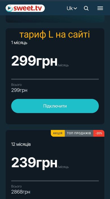 Sweet tv промокоды M, L на 1,3,6 мес