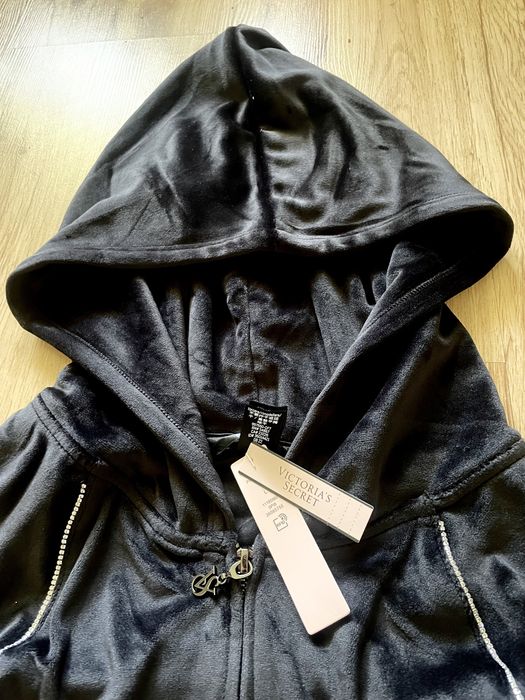 Czarna welurowa bluza z kapturem Victoria’s Secret