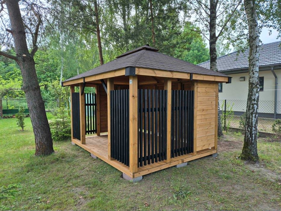 • • • • Altana ogrodowa BLANCA 3x4 m • • • • NOWOŚĆ lamele czarne DREWNOTRIK