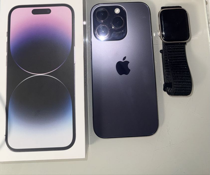 Iphone 14 pro deep purple + apple watch gen 2 super zestaw