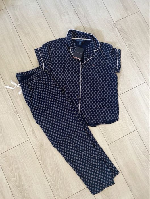 Piżama NOWA tommy hilfiger S damska koszula spodnie bawełna granatowa logo