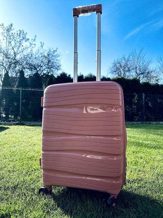 Nowa PP elastyczna walizka mała kabinowa różowa puder