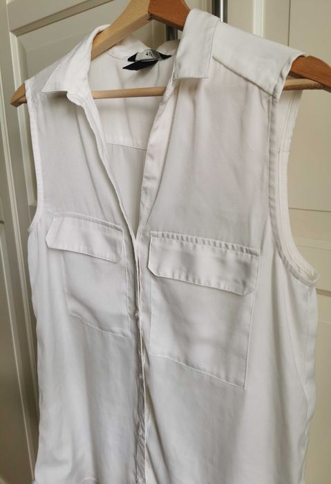 Biała śmietankowa koszula bez rękawów satynowa H&M 36 S