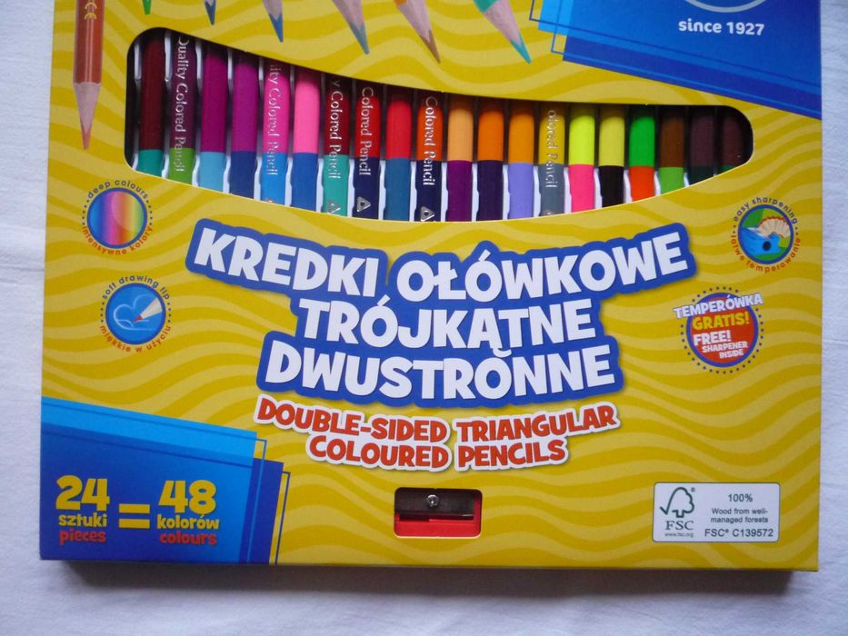 NOWE Astra Kredki ołówkowe trójkątne dwustronne 24/48 kolorów