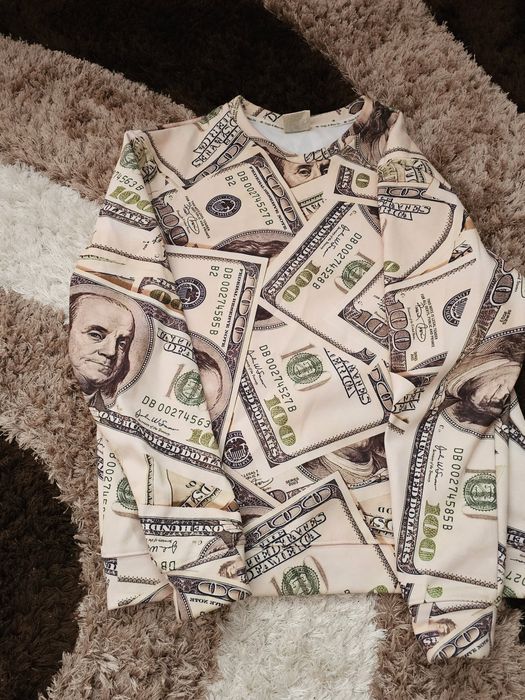 Nowa Bluza Męska L Money Dolar Allover Print Streetwear