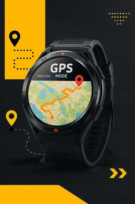 GPS AMOLED Smartwatch sportowy wodoodporny PL menu czarny pomarańczowy