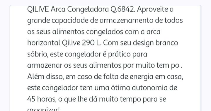 Arca Congeladora QLIVE 290 LT NAO USADA com garantia comercial