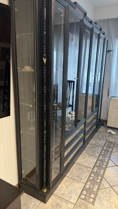 Vitrina Sala Clássica Lacada Preta | Conjunto 4 Módulos | 230cm | Bom Estado