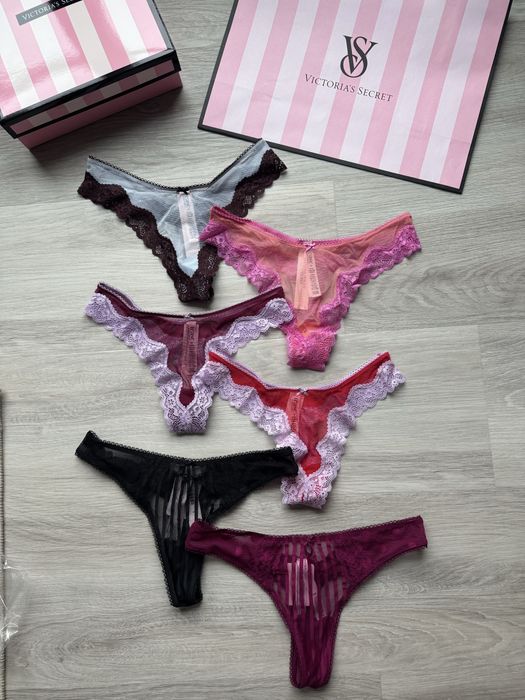 Stringi koronkowe czarne bordowe różowe Victoria’s Secret