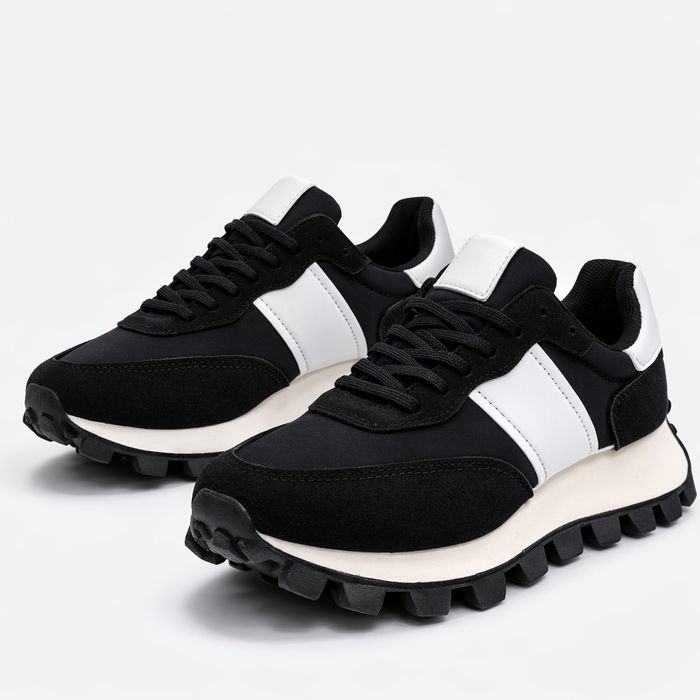Damskie Sneakersy Czarno-Białe na Grubej Podeszwie 37