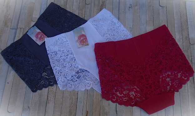 pakiet 3 szt./  majtki bawełniane wysokie 2XL  bordowe białe granatowe