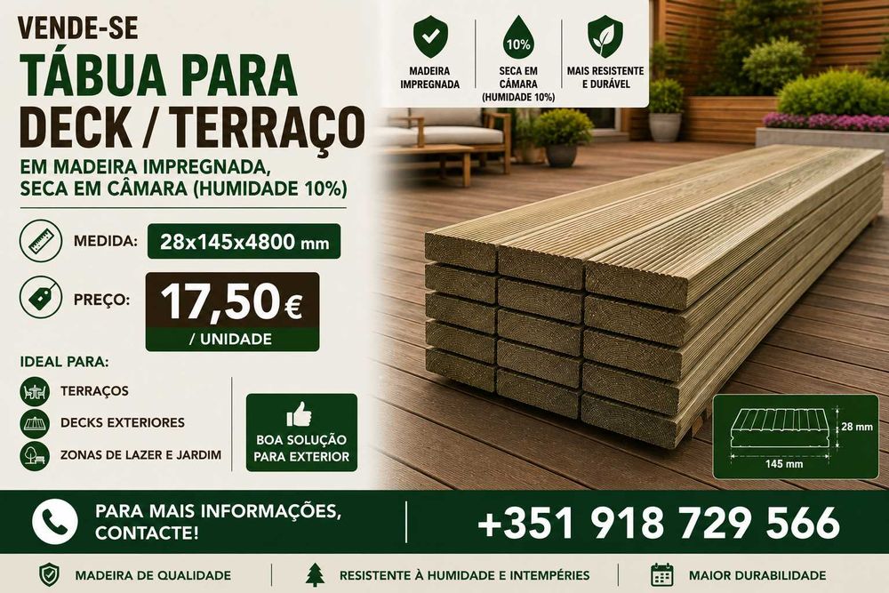 Deck madeira impregnado 28x145x4800 mm