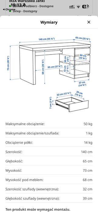 Biurko ikea malm w bardzo dobrym stanie