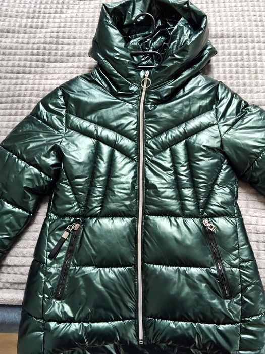 Kurtka zimowa damska r.S zielona błyszcząca