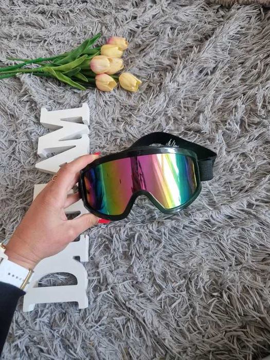 okulary czarne gogle narciarskie na narty snowboard nowe