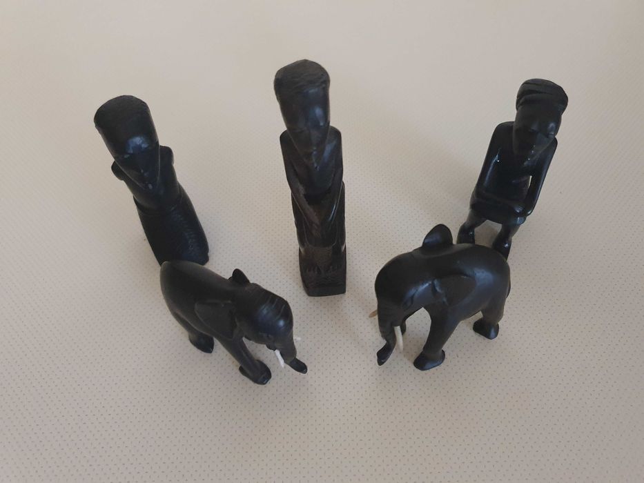 Arte Africana - 3 Figuras de Artesanato em pau preto - Anos 80