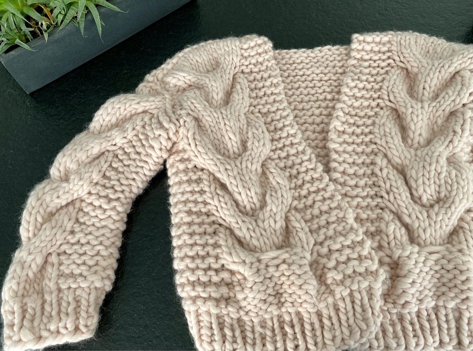 Sweter handmade bomber cable Wool - 100% wełna z warkoczem