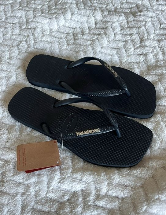 Czarne japonki klapki kwadratowe havaianas square toe