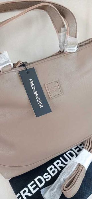 Duża  skórzana torebka torba beżowa FredsBruder shopper  A4