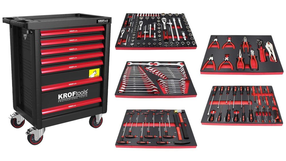 Elevador 2 Colunas 4 Ton + Carro Ferramentas 160 Peças KROFtools