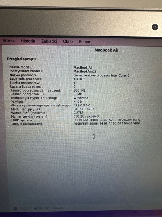 MacBook Air 13 cali, 2015 r, 4 GB/ 128 SSD