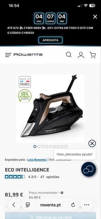 Ferro de passar na garantia ROWENTA ECO INTELLIGENCE