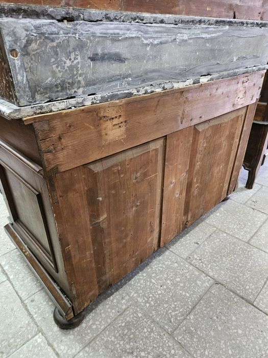 Stara komoda eklektyczna z lustrem i marmurowym blatem toaletka Francja