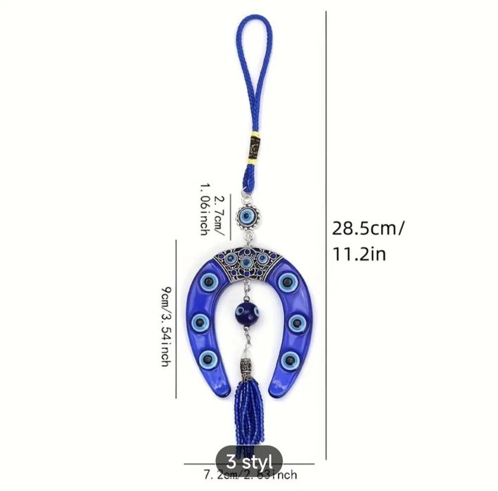 Niebieska Zawieszka z frędzliem w kształcie podkowy z oczkiem szczęści