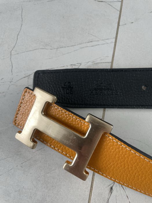 Skórzany pasek dwustronny klamra H  modny