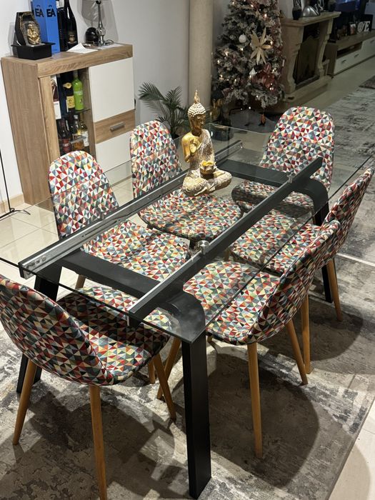 Mesa vidro com 6 cadeiras