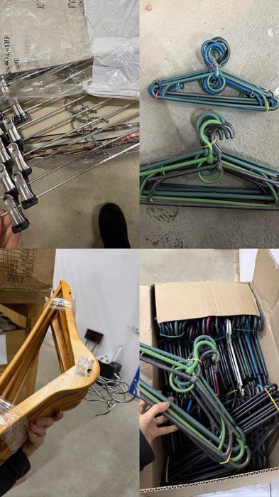 Вішаки пласмасові, для штанів, деревяні, металеві