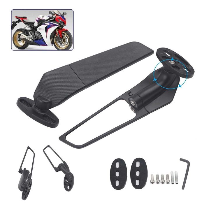 Par de espelhos asa pequenos (130 mm) e grandes (156 mm) moto racer