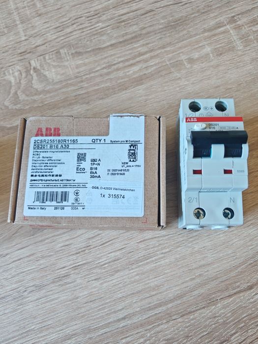 ABB DS201 B16 A 30 Wyłącznik różnicowo prądowy z blokiem nadmiarowo prądowym